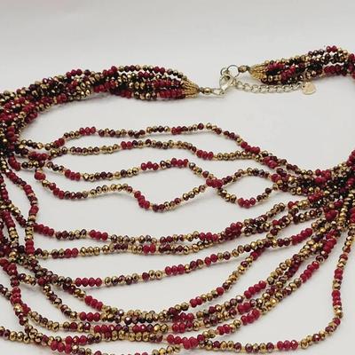 Nakamol Red And Gold Tone Beaded Waterfall Necklace 