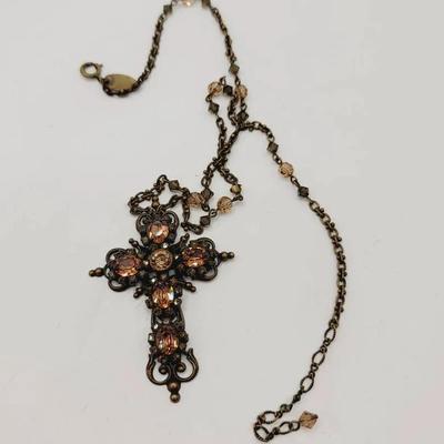 Lizpacious SF Amber Rhinestone Cross Necklace 