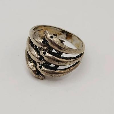 Sterling Leaping Dolphins Silver Ring 925 Sz 6.5