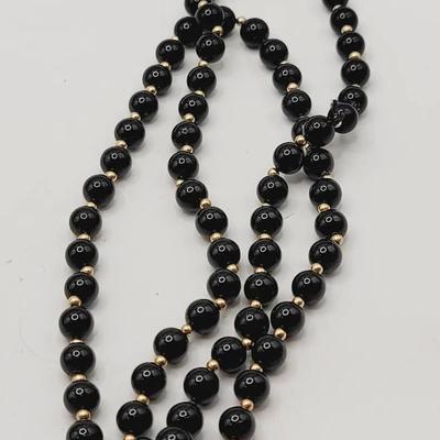 Onyx And Gold Tone Spacer Bead Necklace Shanghai