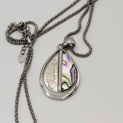 Abalone Tear Drop Silver Tone Necklace 