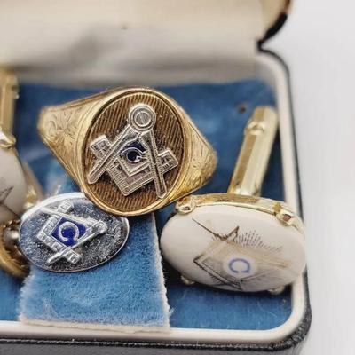 14k Sterling Masonic Freemason Antique Jewelry Lot Ring Pins Cuff Links