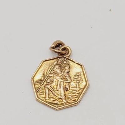 14k 585 Saint Christopher Medal Pendant Yellow Gold