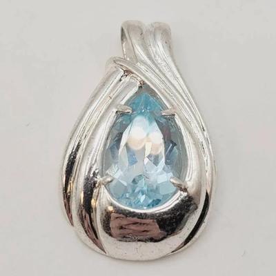 Sterling and Blue Topaz Teardrop Pendant 