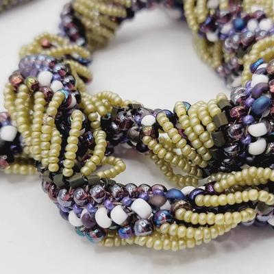 Purple And Green Artisan Hand Beaded Necklace 