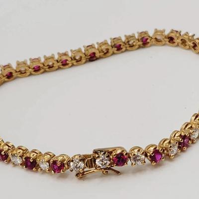 Gold Vermeil Sterling 925 Pink Clear Stone Bracelet 