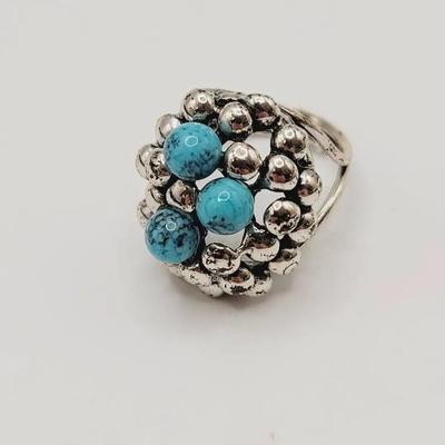 Domed Sterling Ring Howlite Beads Sz 6 Adjustable Silver 925