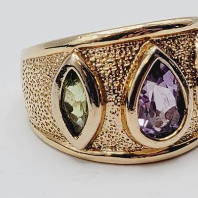 Gold Over Sterling Vermeil Sz 6 Multi Gem Ring