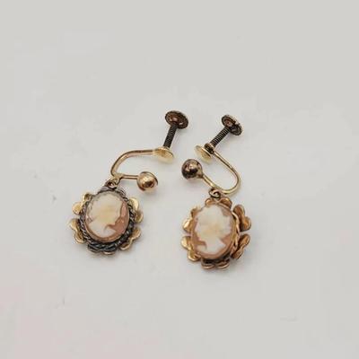 Gold Fill Cameo Earrings Screw Back 1/20 12k