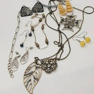 Boho Costume Jewelry Lot Blue and Yellow Mixed Metals