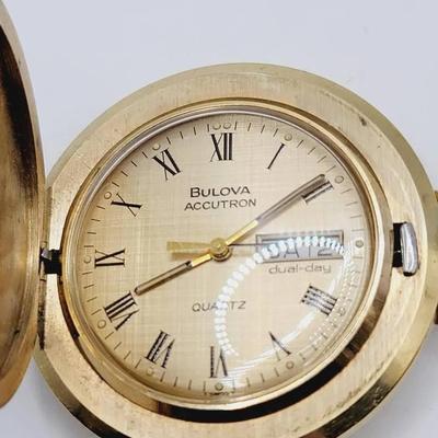 Rare Vintage Bulova Accutron Dual Day Pocket Watch Gold Plate