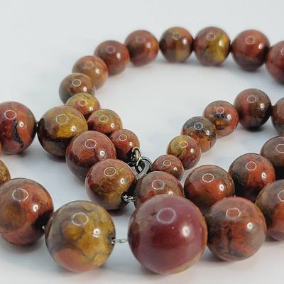 Sterling and Jasper Necklace with Graduated Beads on a 925 Chain