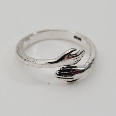 925 Sterling Silver Adjustable Hug Hands Ring Currently Sz 7