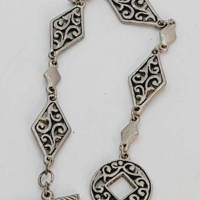Silver Tone Open Scroll Bracelet with Toggle Clasp