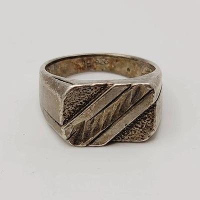 Sz 11 Sterling 925 Men's Ring Tooled Face