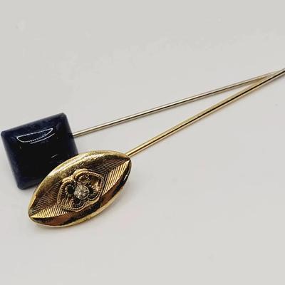 2pc Stick Pins Lapis And Gold Tone