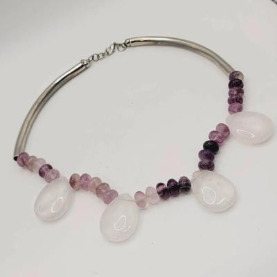 Amethyst and Rose Quartz Collar Necklace 