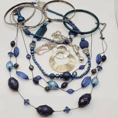 Costume Jewelry Lot Blue Green Silver Tone