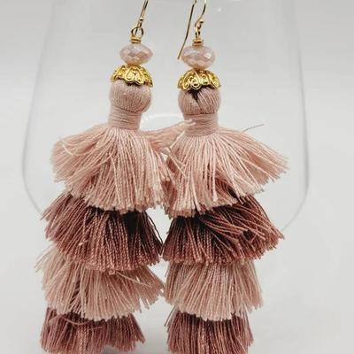 Pink Layered Tassel Earrings 