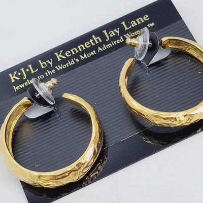 Kenneth Jay Lane KJL Hoop Earrings On Card Goldtone 