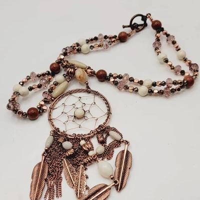 Gorgeous Copper Tone Dream Catcher Necklace 