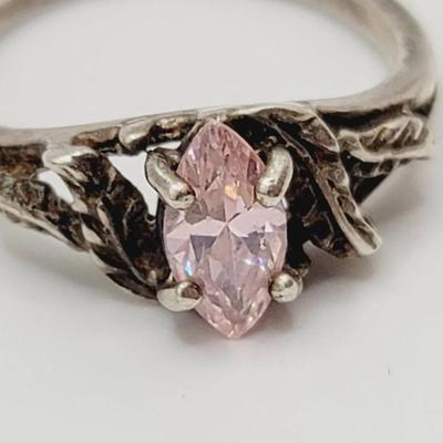 Pink Marquis Cz Sterling Ring Sz 5.5