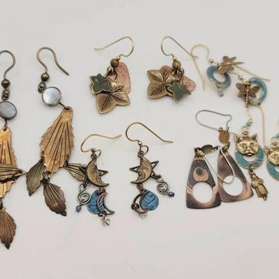 Copper Brass & Enamel Boho Earring Lot 6 Pair