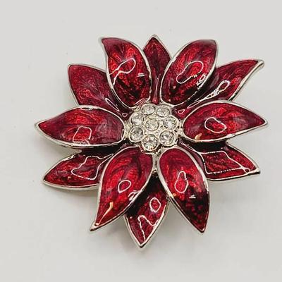 Vibrant Enamel Poinsettia Pin Winter Holidays Christmas 