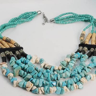Gemstone & Glass Multi Strand Beaded Bib Necklace 