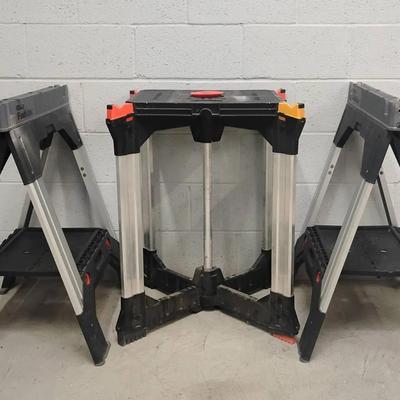 Portable Workshop Lot: Black & Decker Work Bench & Stanley FatMax Sawhorses (x2)