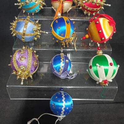 Vintage Handmade Satin & Jeweled Christmas Ornaments