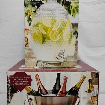 Entertaining Set: Stainless Steel Beverage Tub & Glass Drink Dispenser Lot