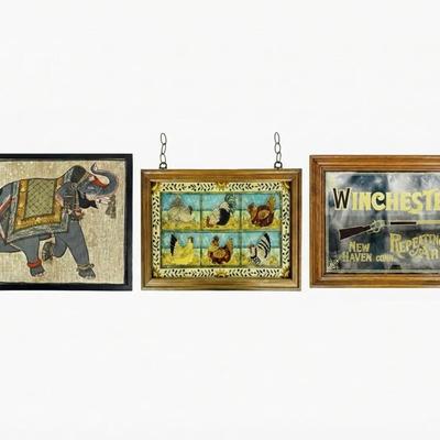 Winchester Repeating Arms 1873 advertising mirror, Joan Baker Designs Glass Panel + More! 
