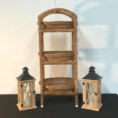 Wicker 3-tier Basket Rack And Outdoor Lanters