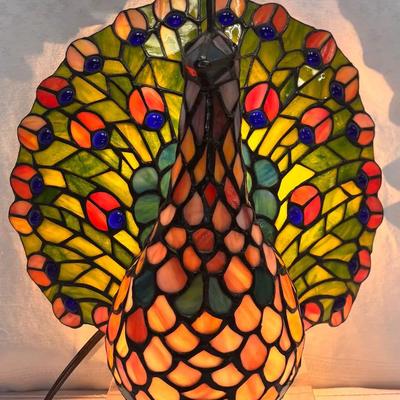 Stained Glass Peacock Accent Lamp