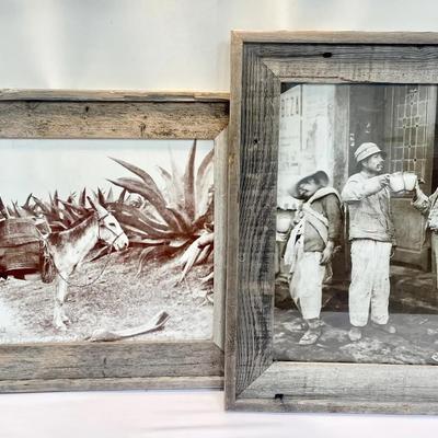 Framed Historic Mexican Photo Pair – Casasola Pulque Scene + Tlachiquero