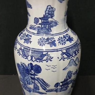 Large Chinese Canton Blue Vase 18" H