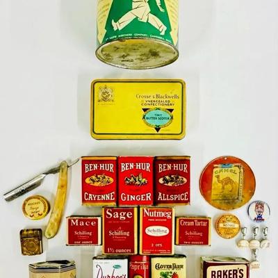 Vintage Straight Razor, Spice Cans + More