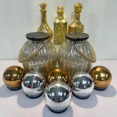 Mercury Glass Holiday Décor Set – Spheres, Lanterns & Bottles
