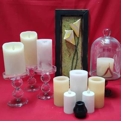 Home Decor Lot: LED Candles, Crystal Candle Holders & Wall Sconce