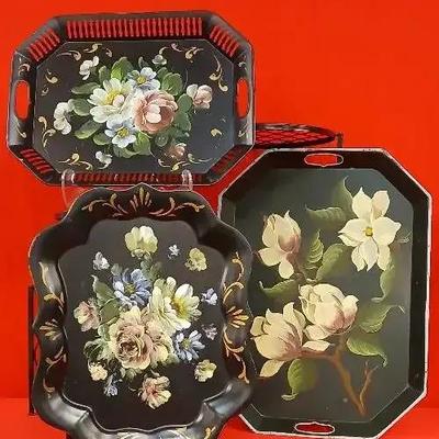 Three Toleware Style Vintage Trays