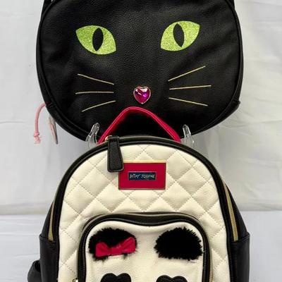 (2) Betsey Johnson Bags – Black Cat Face Lunch Bag + Quilted Panda Face Backpack