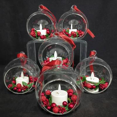 Set of 7 Luminara-Style Glass Globe Ornaments with LED Candles
