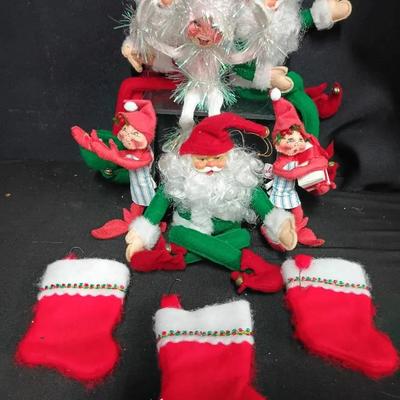 Vintage Annalee Elf & Santa Ornament Set with Felt Stockings
