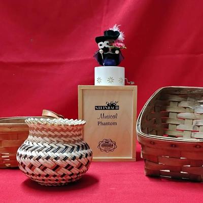 Collectible Lot: Steinbach Musical Phantom & Named Longaberger Baskets