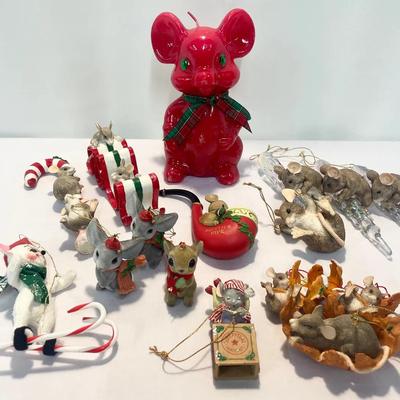 Darling Collection Of Vintage Mouse Ornaments & Candle