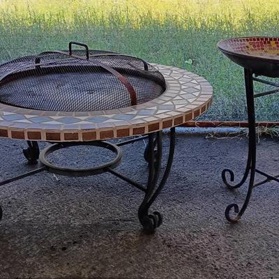 Stone Mosaic Fireplace With Birdbath 