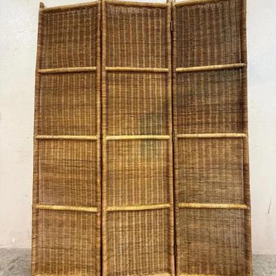Vintage 3-Panel Woven Rattan Room Divider 