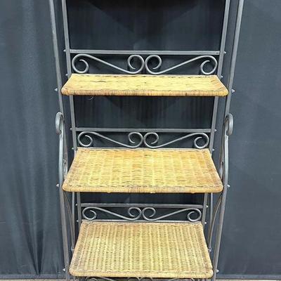 Wrought Iron & Wicker 5-Tier Shelf Unit