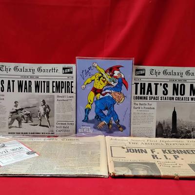 Vintage and Sci-Fi Newspaper Lot - JFK, Civil War, and Signed Art!